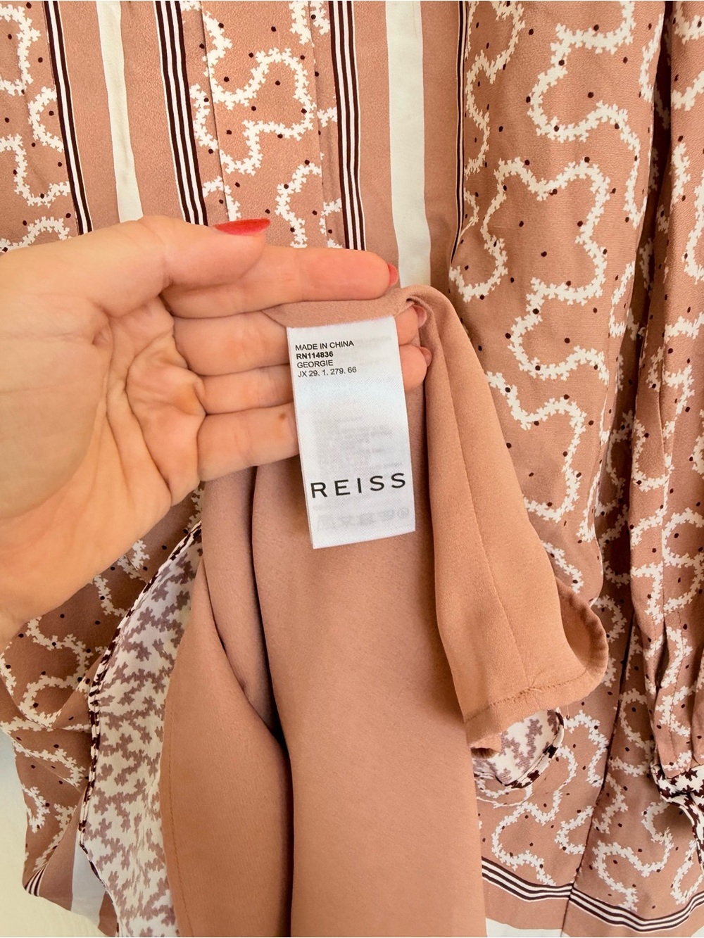 REISS Georgie Mixed Print Dress Pink Cream White Black Size 10 - Picture 9 of 9